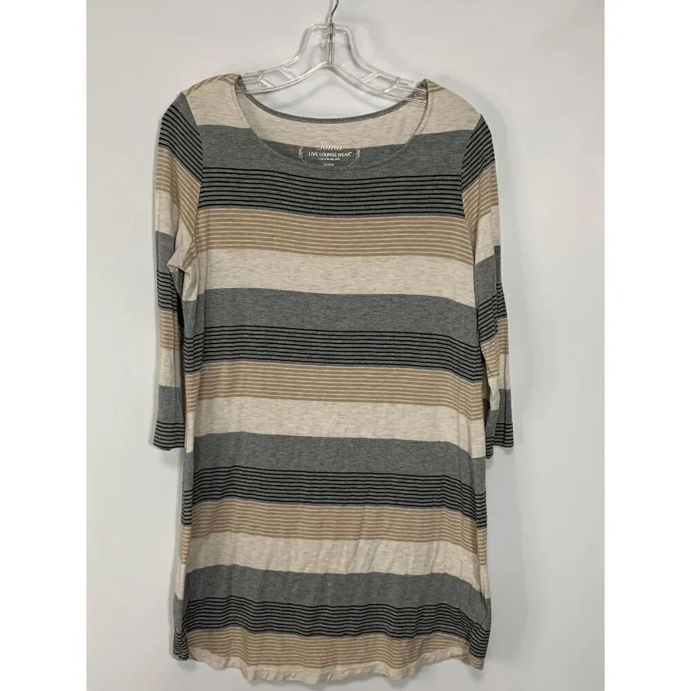 Soma Women’s Live Lounge Wear Luxuriously Soft Striped Tunic Gray Tan Medium